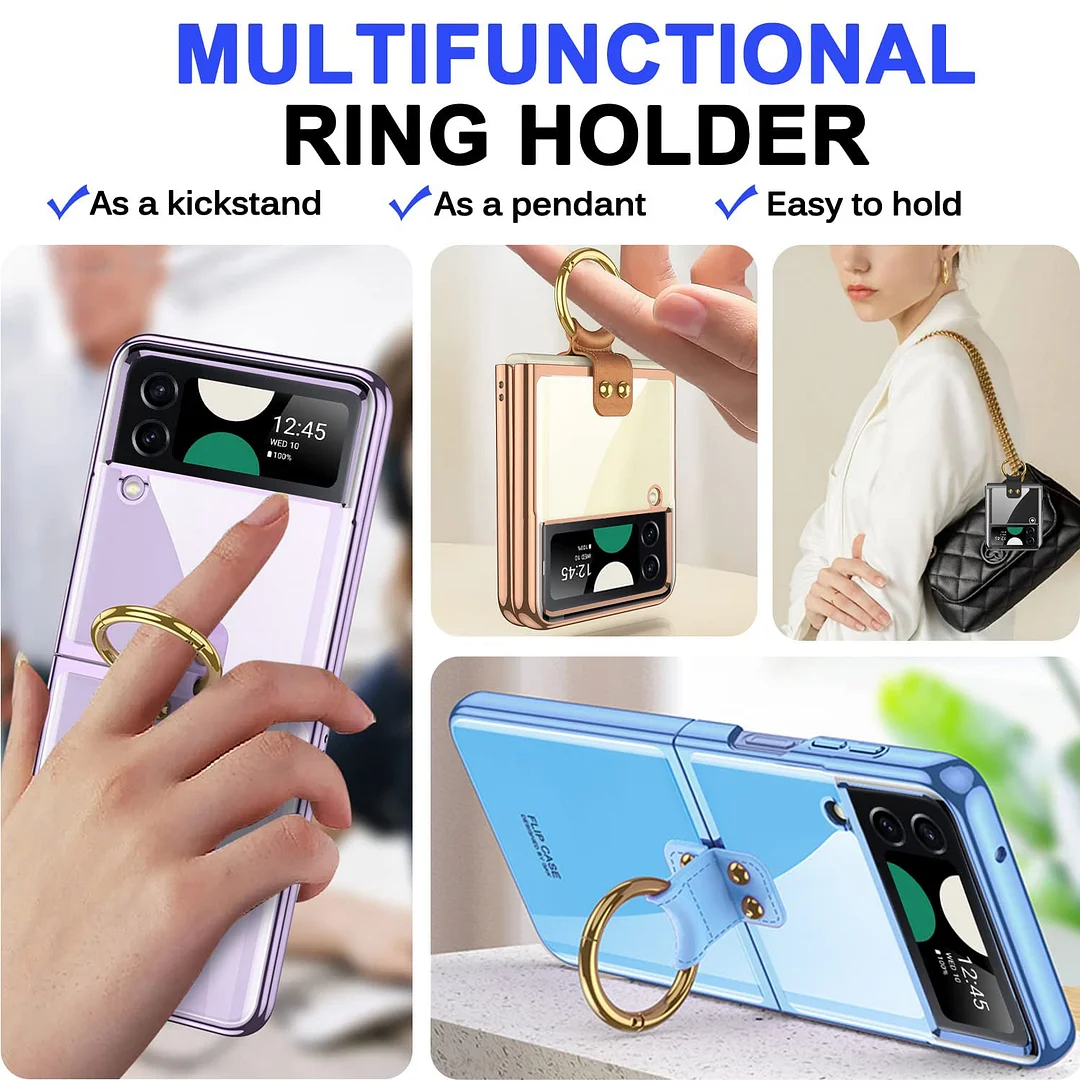 For Samsung ZFlip4 Shell Film Phantom Ring Personality Pure Color Simple Transparent PC Hard Case Phone Case