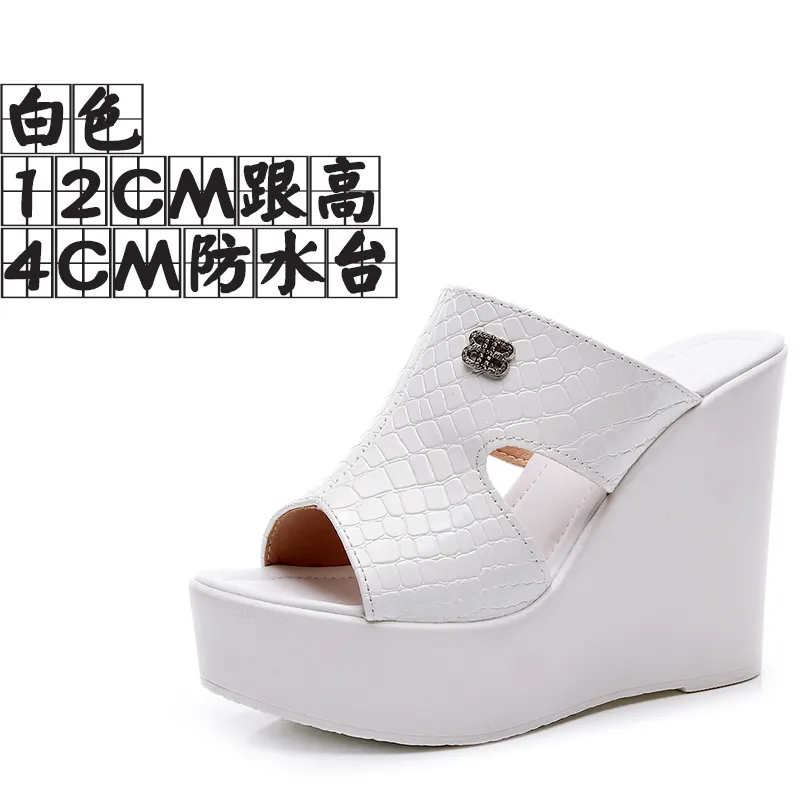 Breakj Breakj Leather Slope And Slippers Women Wearing Fashion Pine Cake Thick Bottom Fitting Room A Word Drag Anti-Slip High And Cow Skin Cold Drag