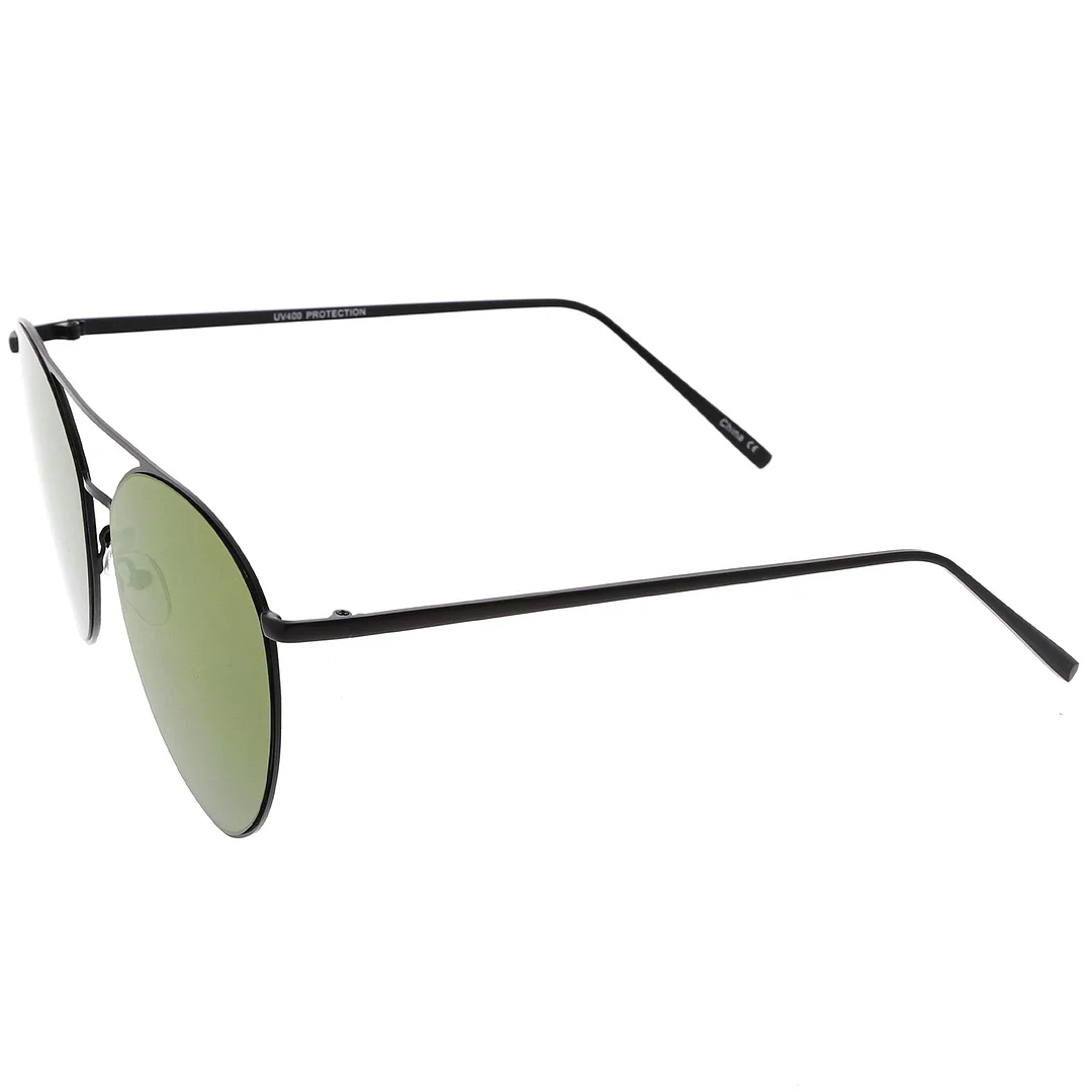 Oversize Thin Metal Aviator glasses Double Crossbar Mirrored Flat Lens 62mm