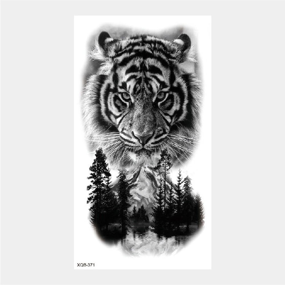 Gingf Temporary Tattoo Stickers Animal Tiger Lion Wolf Head Domineering Half Arm Big Picture Water Transfer Tatto Sticker