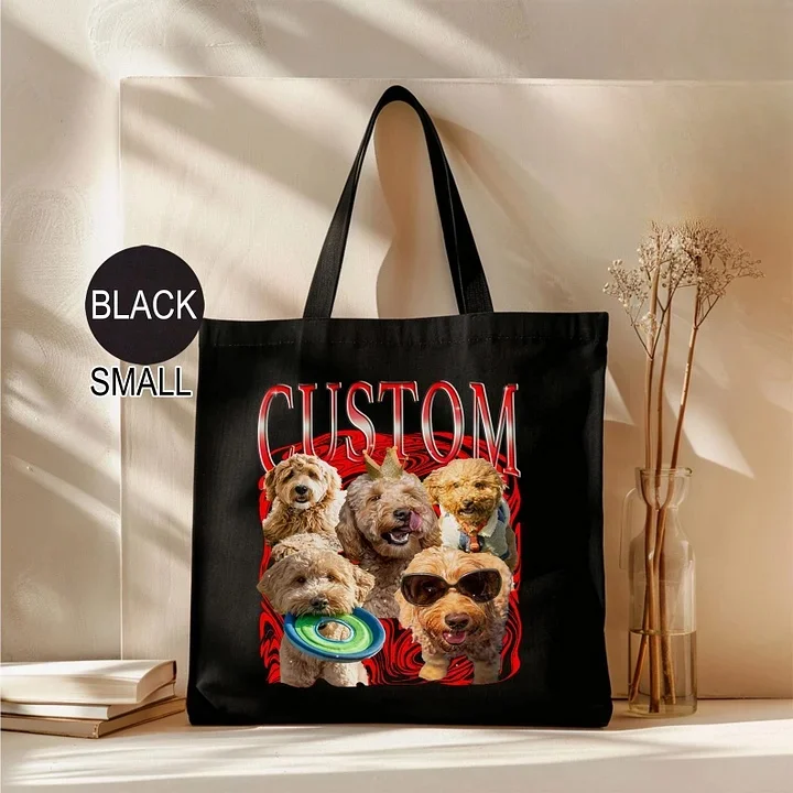 Vintage Pet Memorial Tote Bag - Retro Custom Dog & Cat Portrait Tote - Personalized Canvas Keepsake for Pet Loss