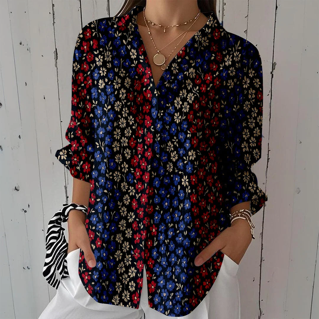 Style & Comfort for Mature Women Women Polka Dot,  Red,  Blue DZCL0435 3/4 Sleeve Shirt Collar Printed Button Tops