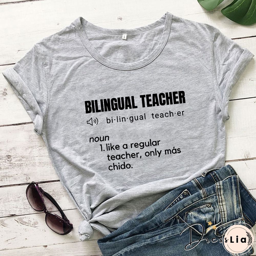 Bilingual Teacher Definition T-Shirts SpanishTeacher ShirtsFunnyBilingualTeacher Tee Women Trendy CasualArtisticTop