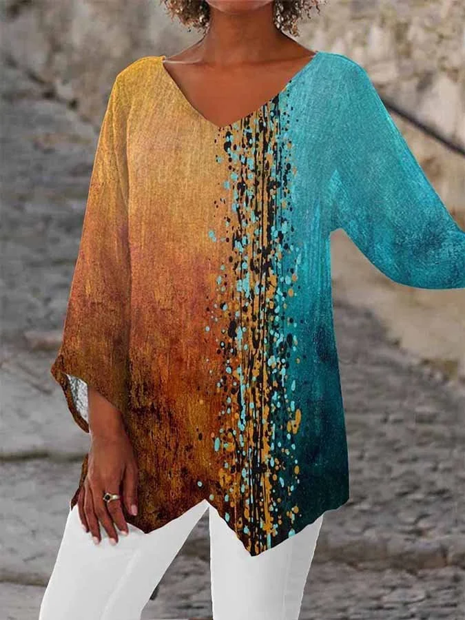 Art Print Irregular Long Sleeve Top