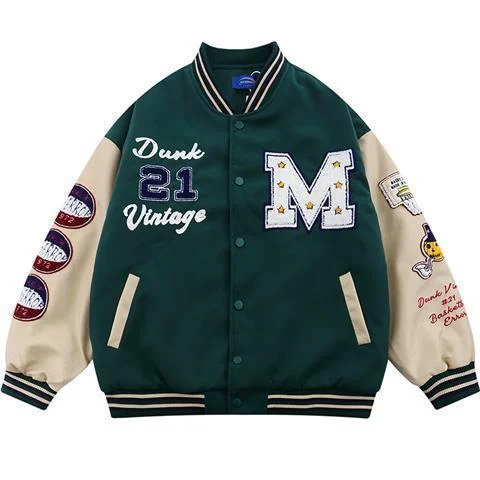 Retro Streetwear Letters Embroidered Men's Baseball Varsity Jacket at Hiphopee