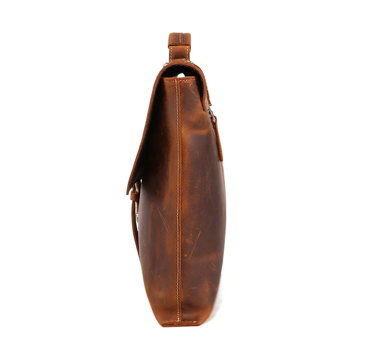 Rustic distressed leather crossbody bag , slim leather computer laptop bag for men , brown leather shoulder messenger bag