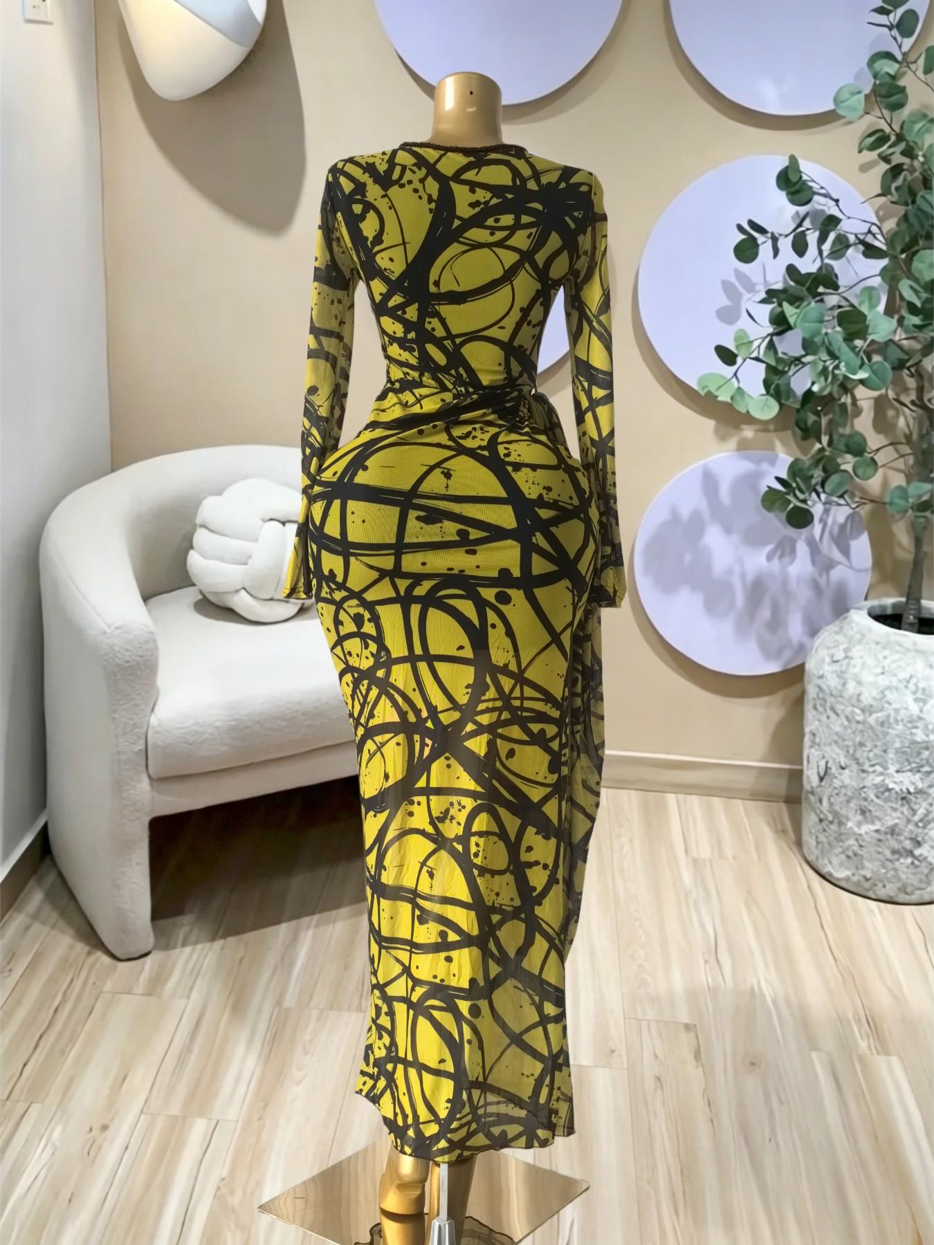 PULKRITU Elegant Women's Striped Pleated Long Sleeve Bodycon Maxi Prom Dress, Formal Wear, Fashion Birthday Party Outfit Evening Gown, Perfect for Special Occasions,Lady Casual Dress,Female Brunch Dresses,Graduation Dress, Print