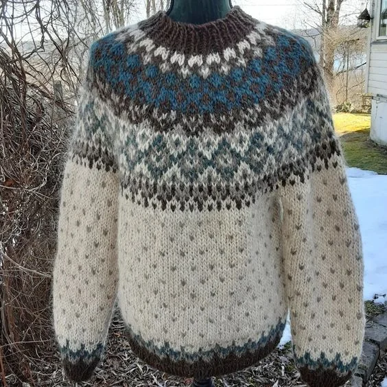 Vintage Icelandic Geometry Color Block Cozy Sweater