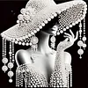 DIY Pearl Painting Hat Elegance for Home Wall Decor with Frame(30*30cm)