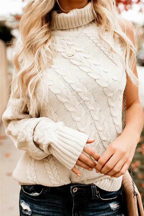 Cold Shoulder Turtleneck Twist Sweater