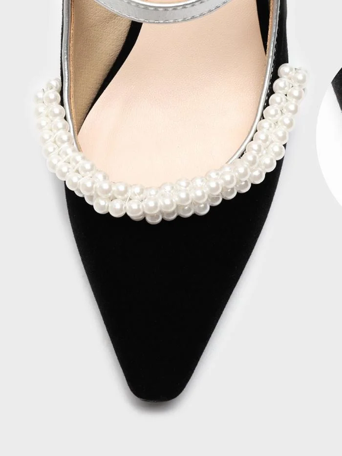 Baotou thick heel gold velvet pearl small square toe high heels