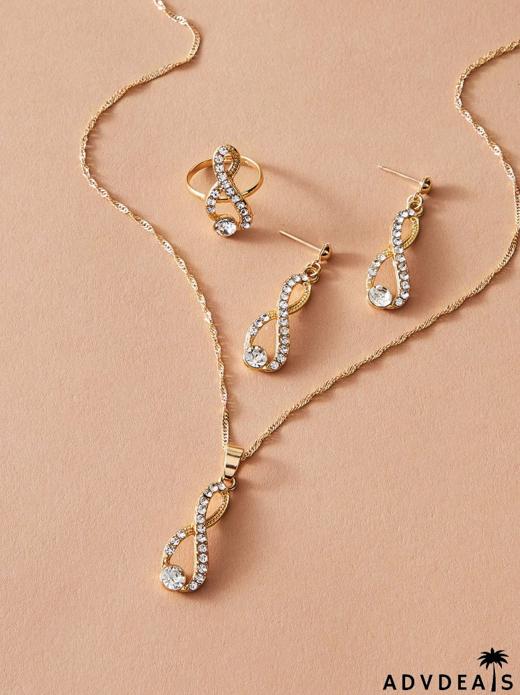 4pcs Rhinestone Decor Jewelry Set