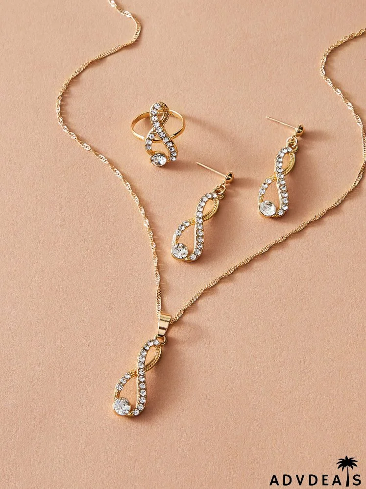 4pcs Rhinestone Decor Jewelry Set