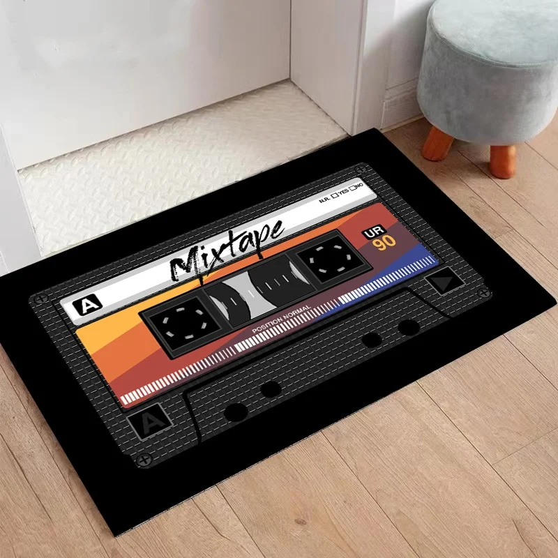 Athvotar Welcome Doormat Retro Cassette Music Tape Floor Carpet Outdoor Entrance Rug Living Room Kitchen Non-Slip Bathroom Kids Mat