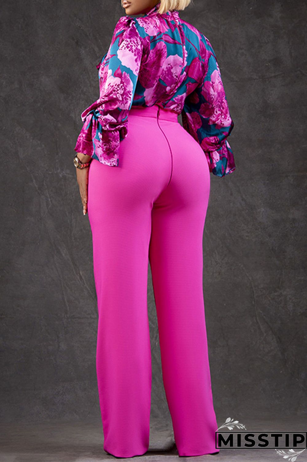 Rose Red Casual Print Patchwork O Neck Long Sleeve Two Pieces