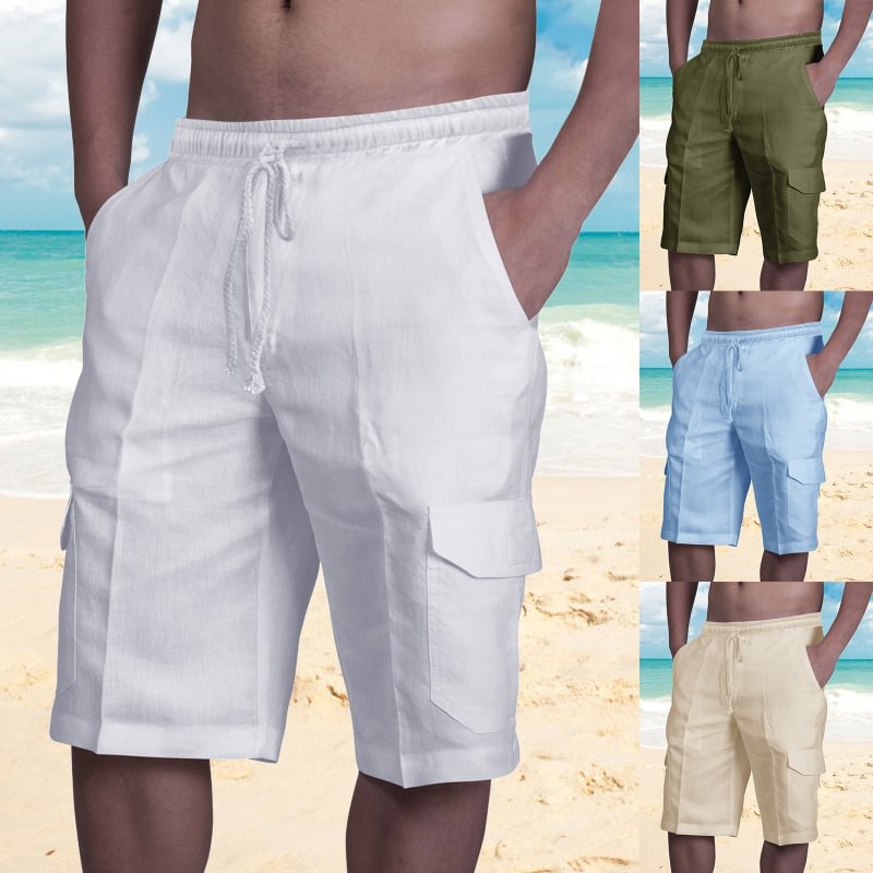Men's Linen Multi Bag Tied Beach Overalls