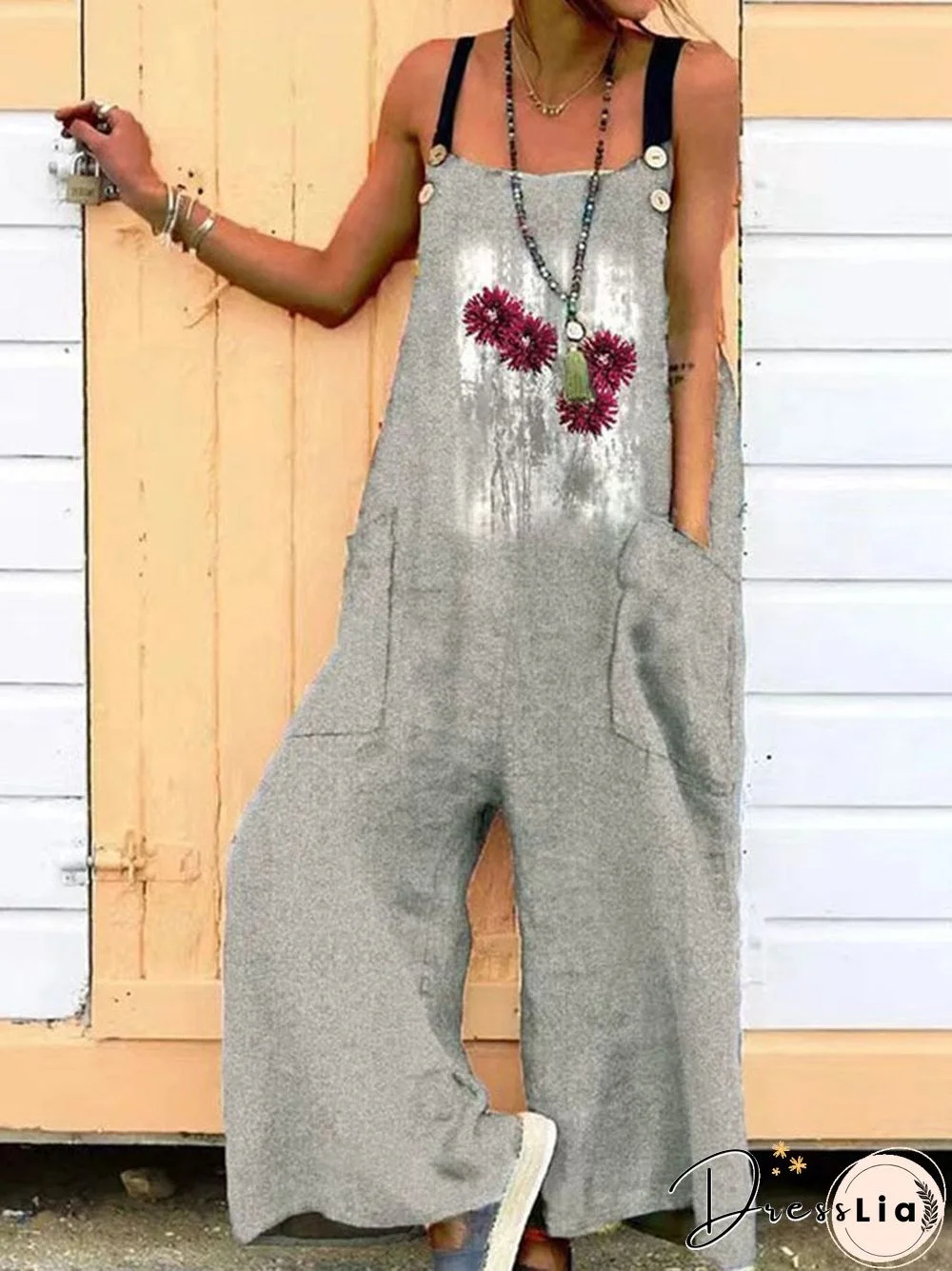 Women Jumpsuit Summer Overalls Straps Multicolor Print Square Neck Sleeveless Casual Romper With Pockets For Girls Playsuit