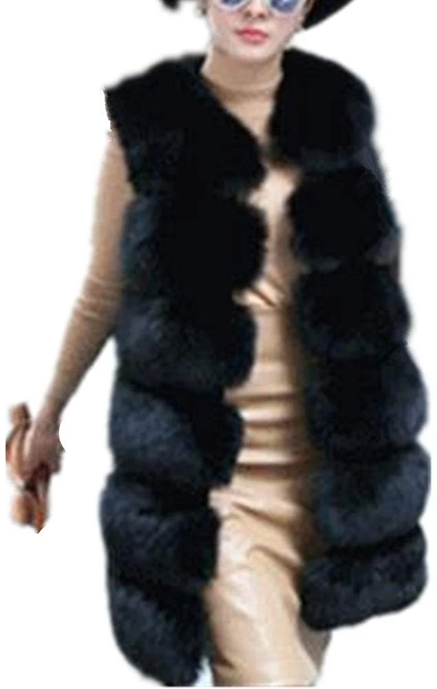 Women's Faux Fox Fur Vest Long Fur Jacket Warm Faux Fur Coat Outwear