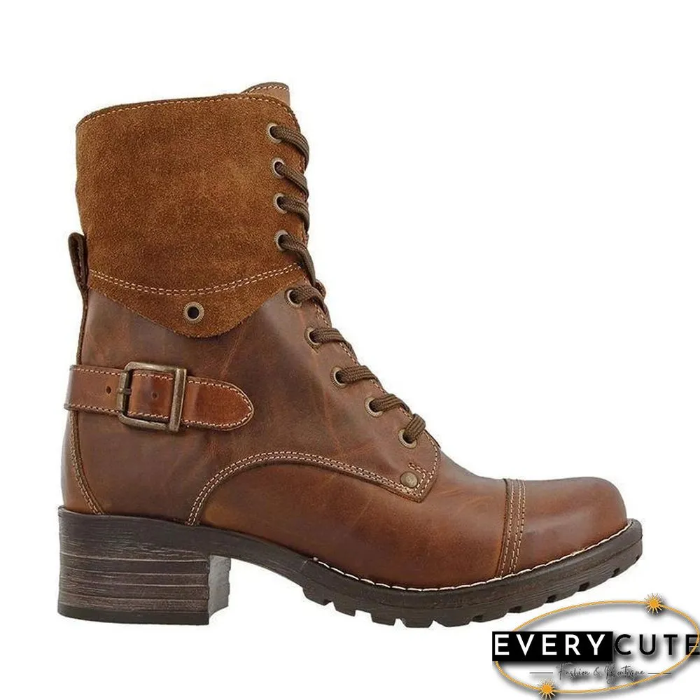 Classic Motorcycle Lace Up Ankle Boots
