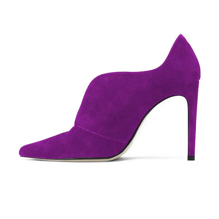 Purple Stiletto Boots Suede Pointy Toe Heeled Ankle Booties |FSJ Shoes