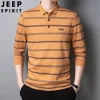 STRIPED LONG SLEEVE LAPEL POLO SHIRT
