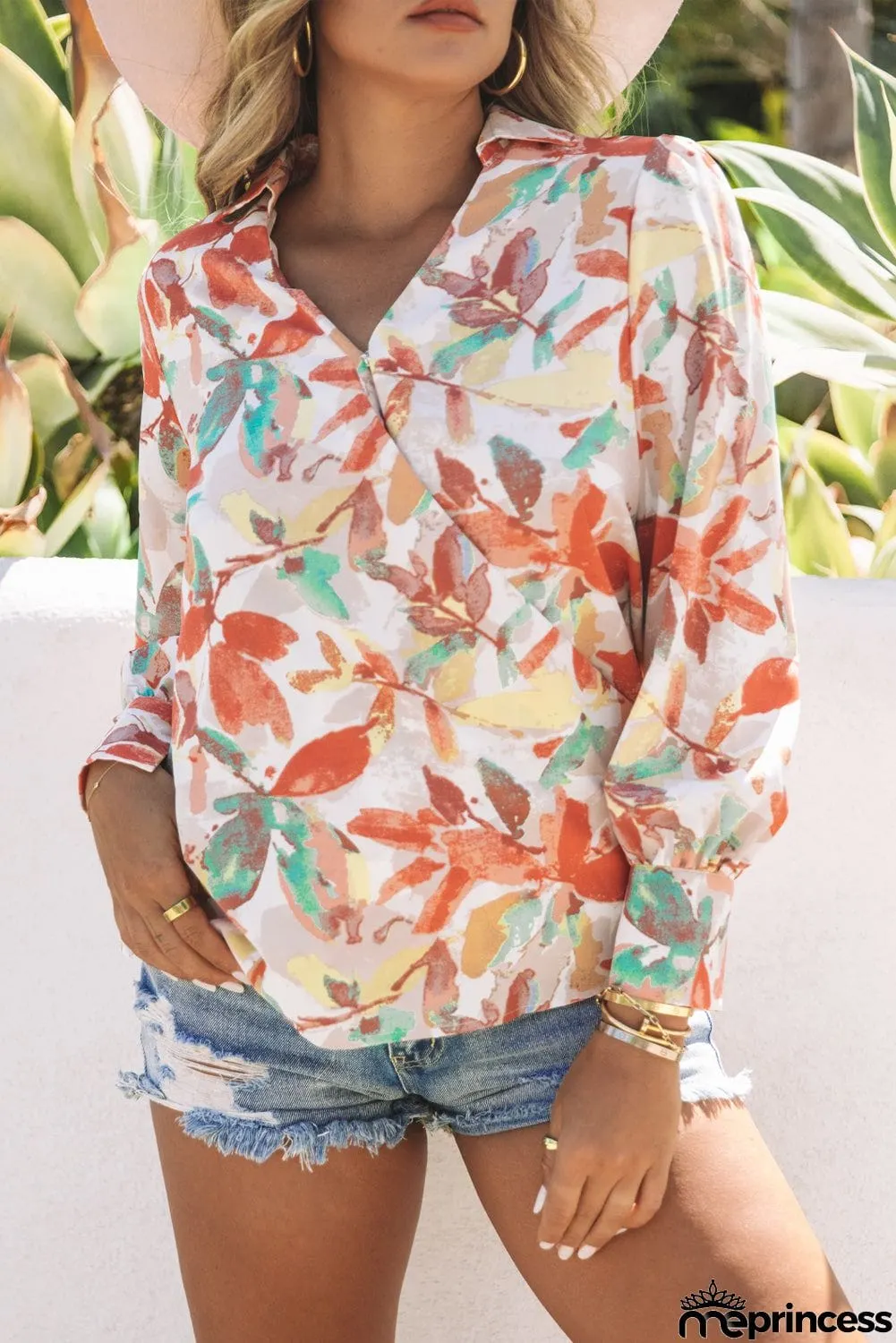 Floral Print Wrap Long Sleeve Blouse
