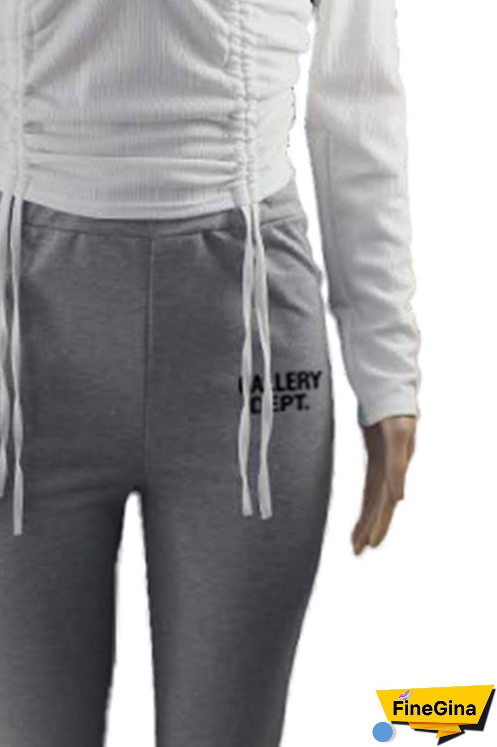 White Grey Casual Print Letter V Neck Long Sleeve Two Pieces