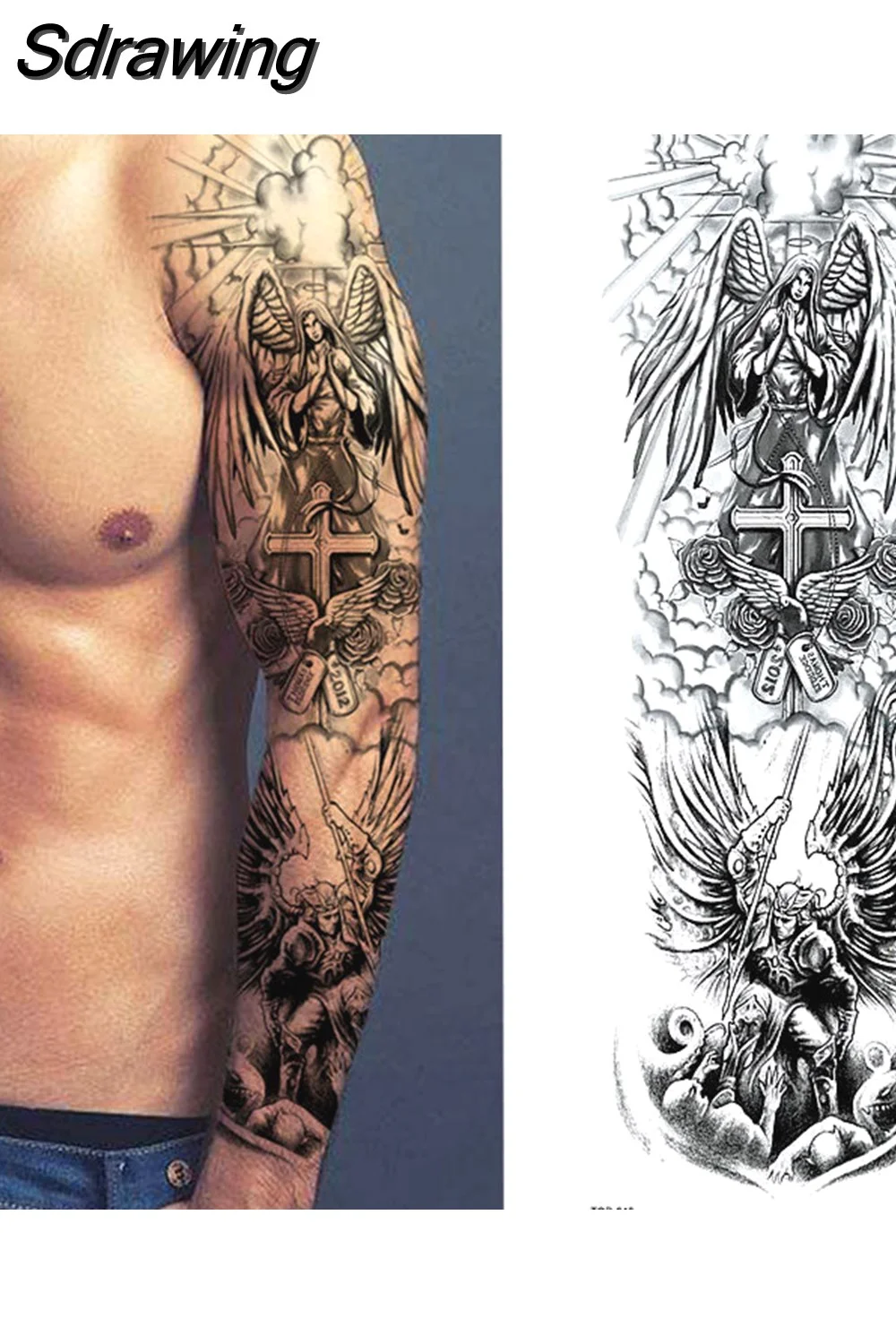 Sdrawing Sheets Full Arm Leg Extra Large Temporary Tattoos, Body Art For Men And Women - Wolf,Tiger,Bear,Warrior,Tribal Symbol 405-1