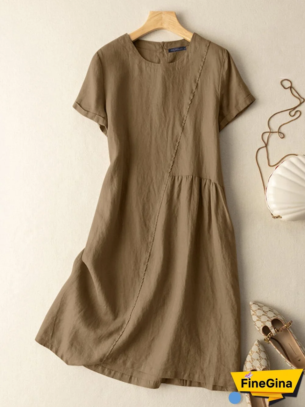 Solid Short Sleeve Crew Neck Casual Dress For Women