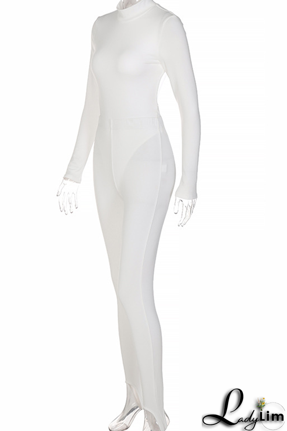 Black Sexy Solid Backless Turtleneck Long Sleeve Two Pieces
