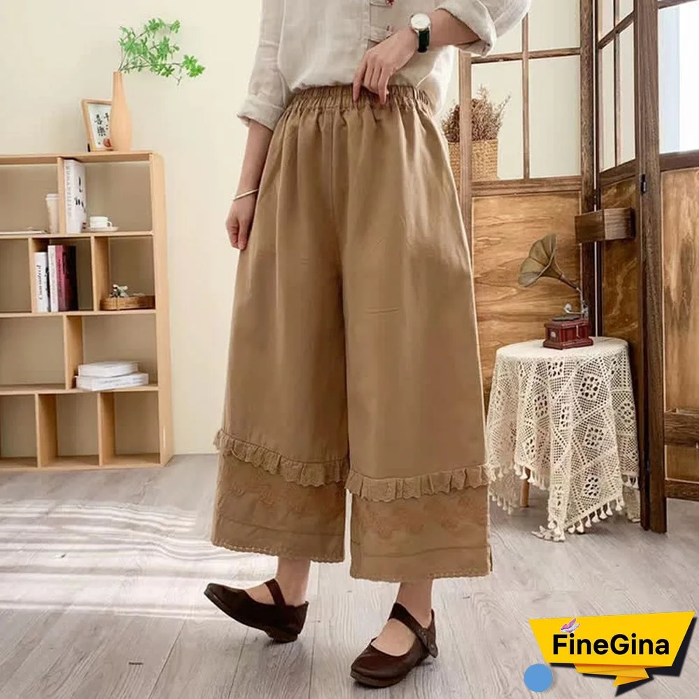 Vintage Elastic Waist A-line Lace Pants