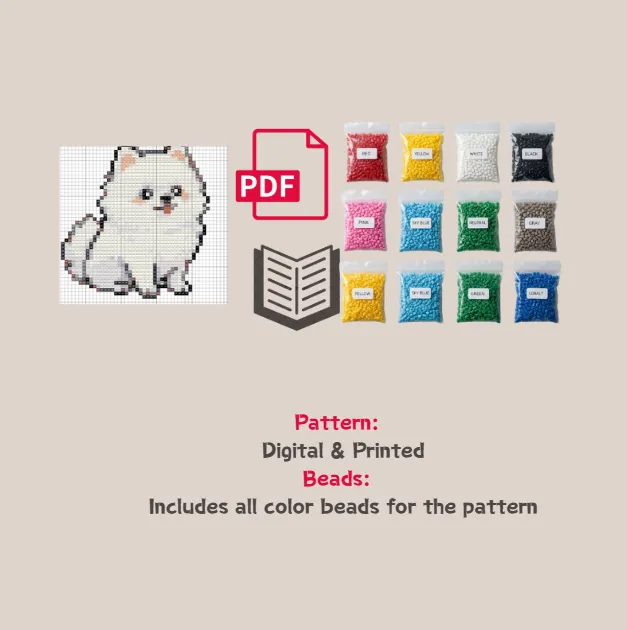 Pomeranian Pixel Pattern Fuse Bead Kit  | Cute DIY Fuse 1307 Beads Set