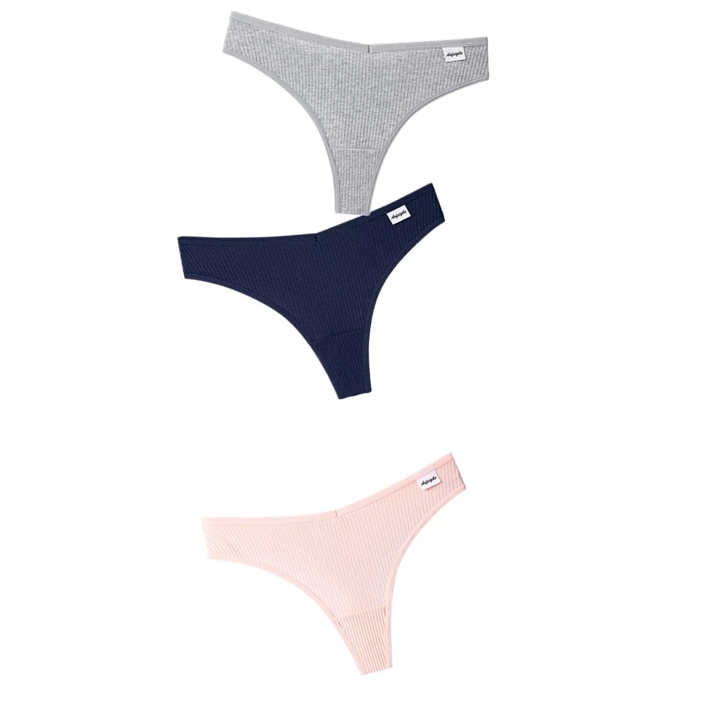 3PCS/Set G-string Panties Cotton Women's Underwear Sexy Panties Female Underpants Thong Solid Color Panty Lingerie T Back Design