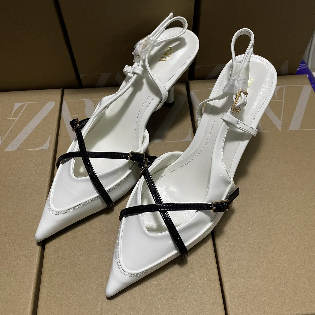 Breakj Breakj Spring New Cross-Scutter Buckle High Heel Sandals Fine Heel Stumbling Belt Daily Wear Women