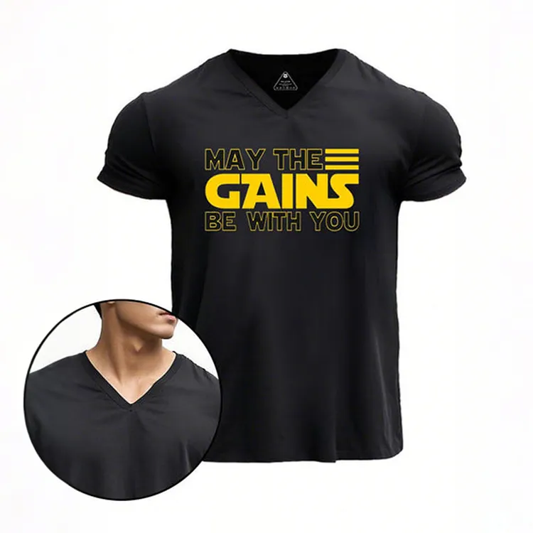 May The Gains Be With You V-neck Gym Shirt