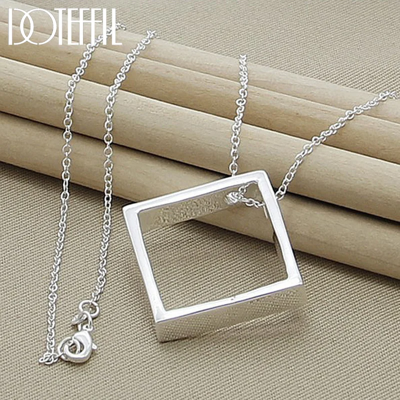 DOTEFFIL 925 Sterling Silver 18 Inch Chain Square Pendant Necklace For Women Jewelry