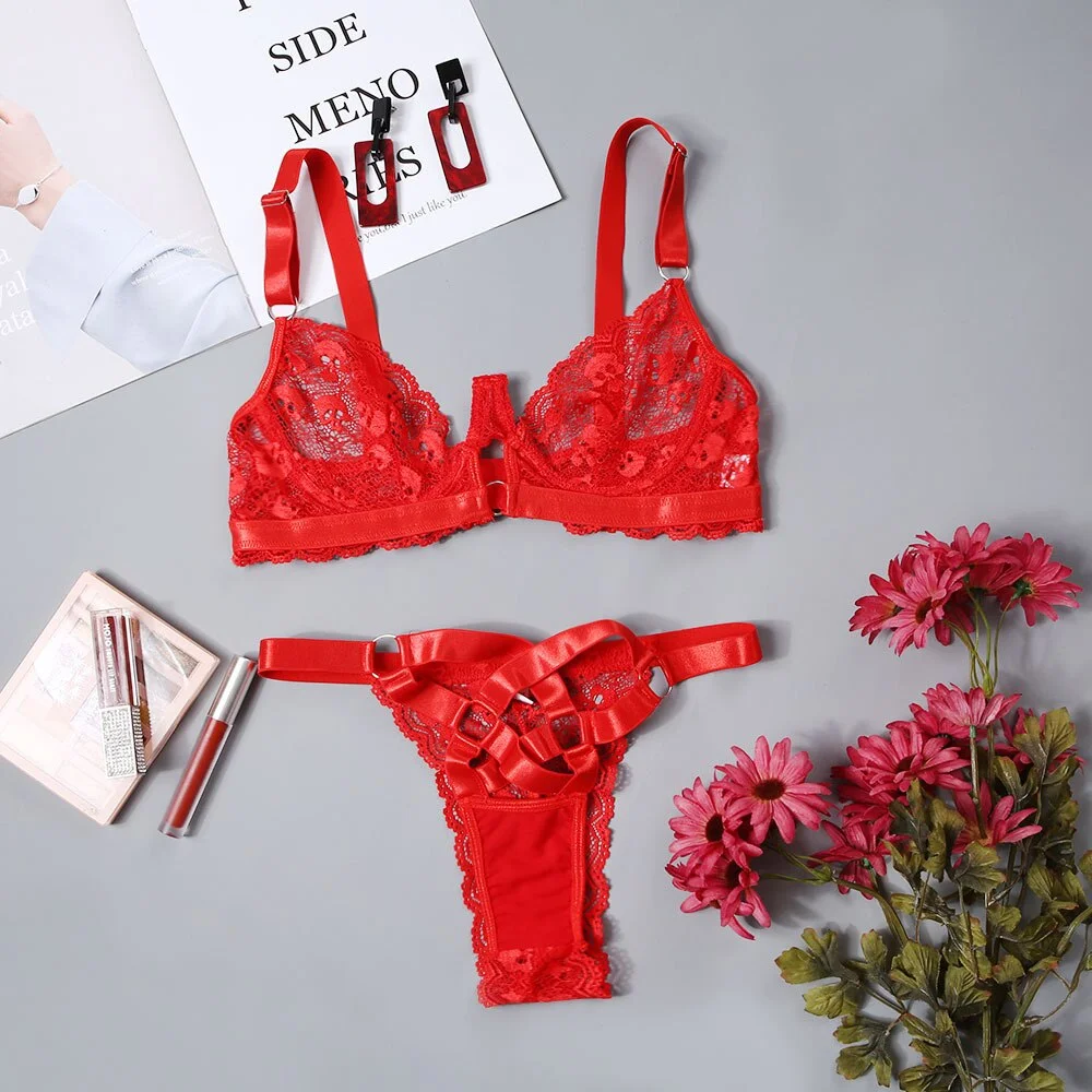 Billionm Sensual Lingerie Sexy Red Lace Underwear Set Woman 2 Pieces Underwire Seamless Bra Thongs Exotic Sets Intimate