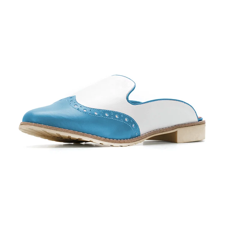 FSJ Cobalt Blue Loafer Mules Round Toe Wingtip Shoes for Women |FSJ Shoes