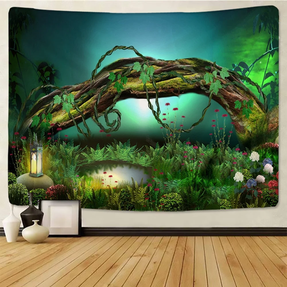 Hot Sale Forest Tapestry Woods Hanging Cloth River And Bridge Background Cloth Tapestry Home Decoration