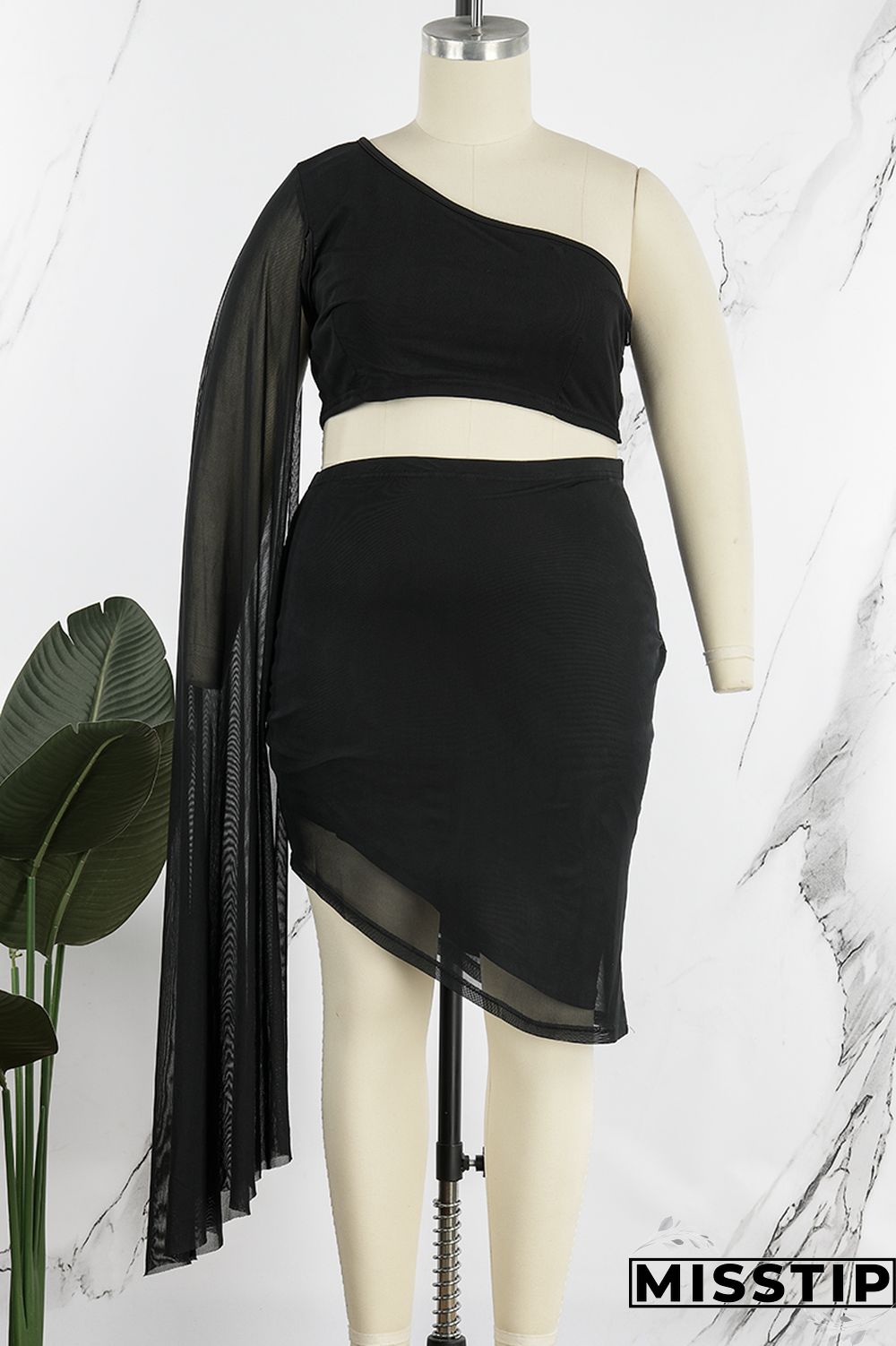 Blue Sexy Solid Patchwork Backless Oblique Collar Plus Size Two Pieces