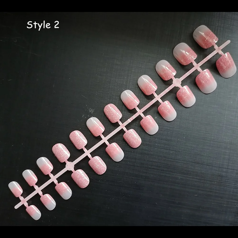 24pcs Glitter Detachable False Nails Ballerina Pink Wearable Fake Nails Full Cover Nail Tips fake nail with design Manicure Tool 928-1-Nail Inspo