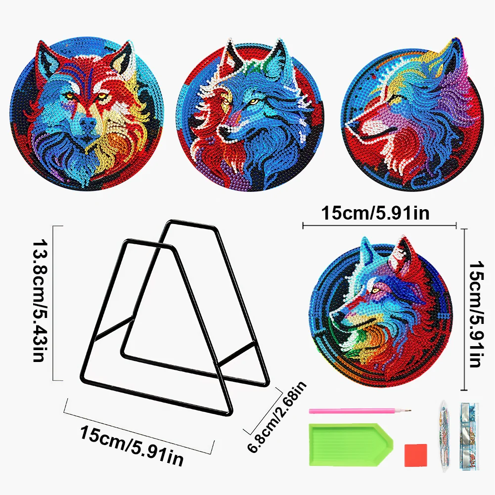 DIY Wolf Double Sided Wooden Diamond Painting Hanging Pendant for Wall Decor