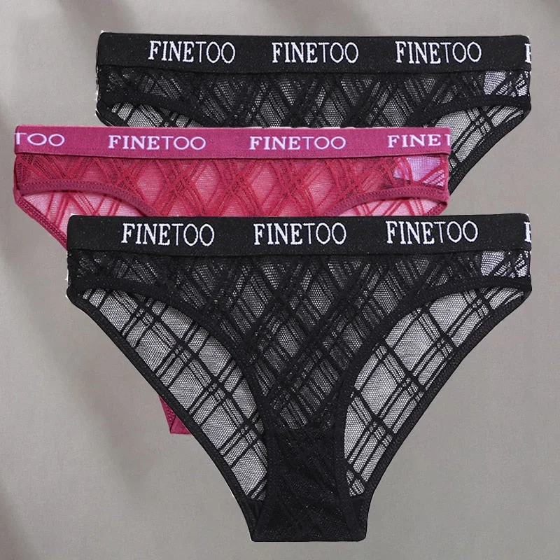 FINETOO 3PCS/Set Mesh Women Sexy Panties Lingerie M-XXL Breathable Underwear Pantys Low Waist Girl Briefs Letter Woman Underpant