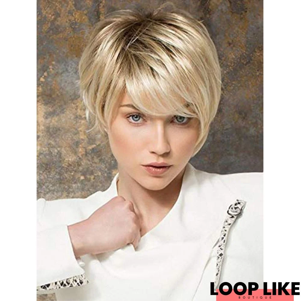 Wig Hot Selling Women's Short Hair Blonde Short Straight Hair Set Fashion