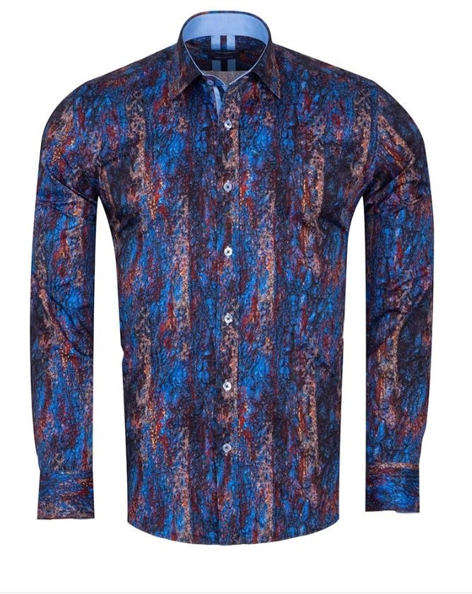 Dark Blue Crust Print Shirt with Matching Handkerchief