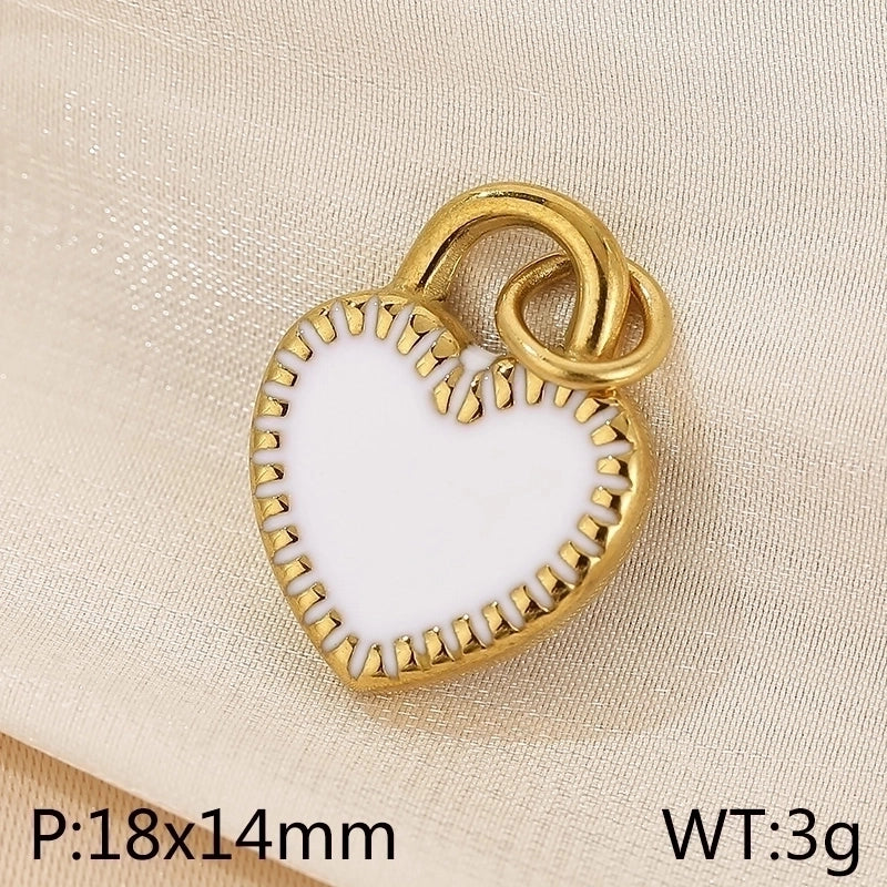 Basic Heart Shape Stainless Steel 18K Gold Plated Enamel Charms
