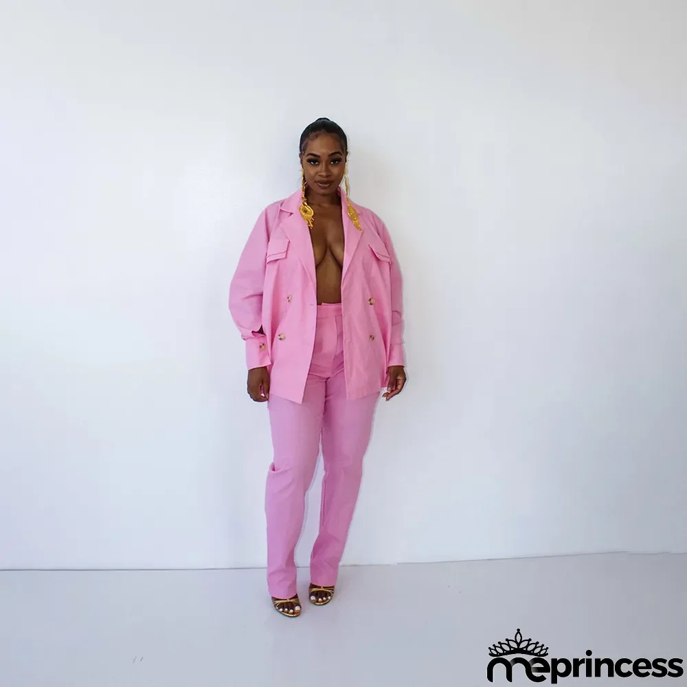Solid Full Sleeve Coat And Pants Two Piece Sets