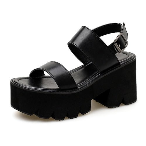 Gdgydh Block Heels Sandals Woman Open Toe Platform Shoes Casual Female Ankle Strap Black Leather Ladies Footwear on Summer 2021