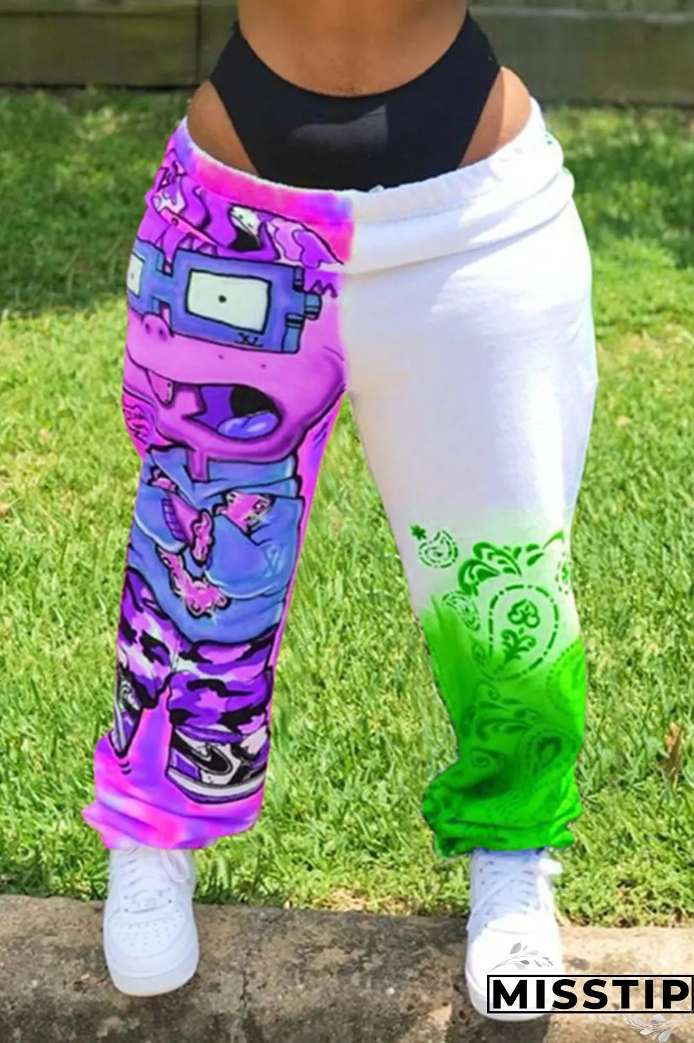 Multicolor Fashion Printed Mid Waist Loose Trousers
