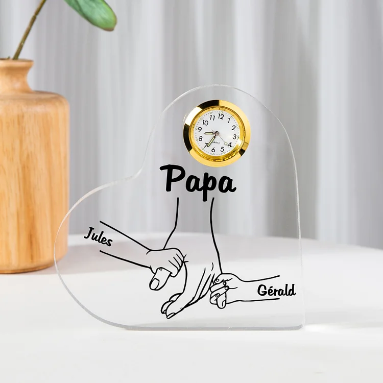 À mon Papa-Plaque Acrylique en Forme de Coeur avec Horloge La Main Dans La Main 2 Prénoms Personnalisé Jessemade FR